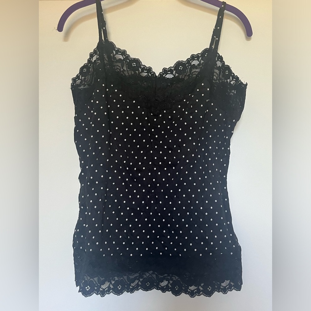 Polka dot tank with lace trim